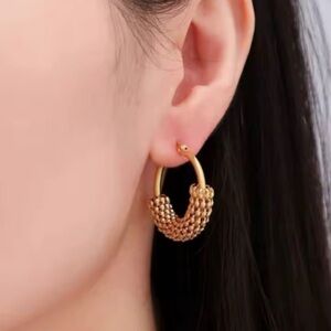 Chic 18k Gold plated steel Beaded Hoop Earrings